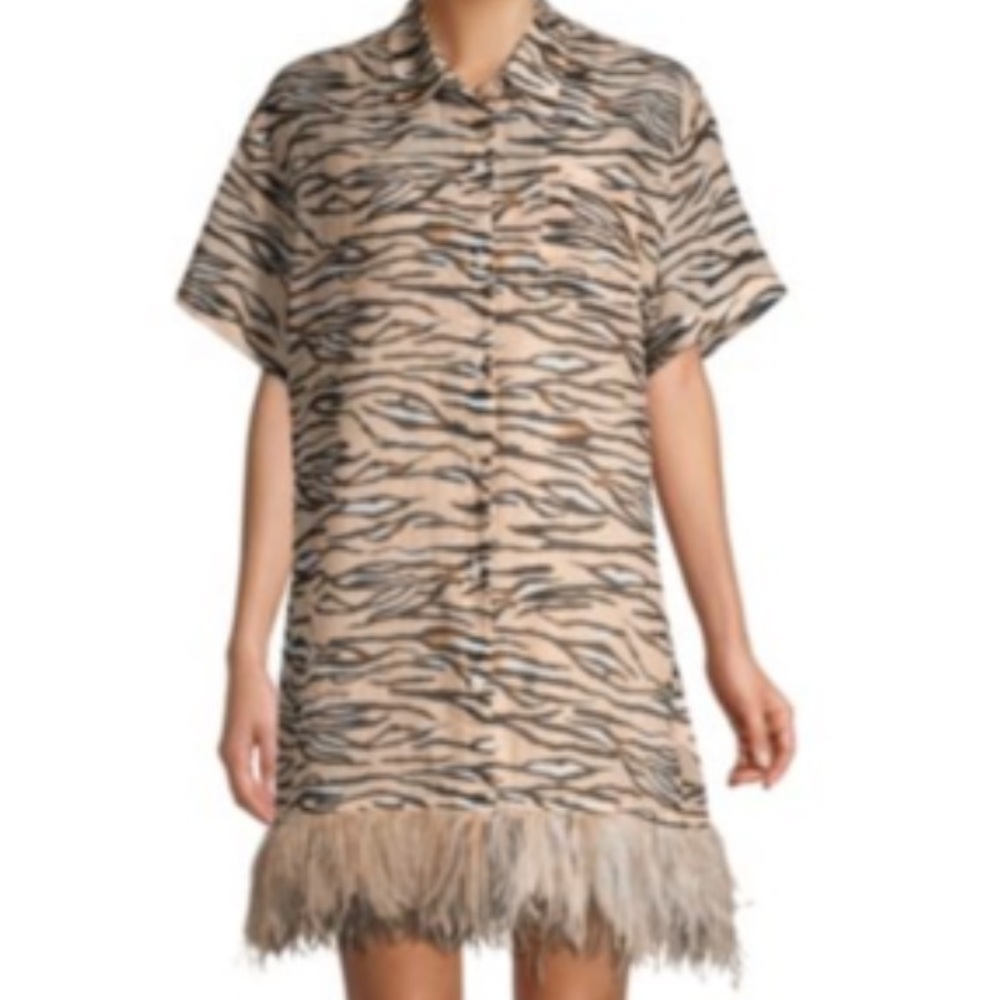 Le Superbe-Shortsleeve Tiger Feather Club Tropicana Button Down Shirt Dress - Picture 2 of 4